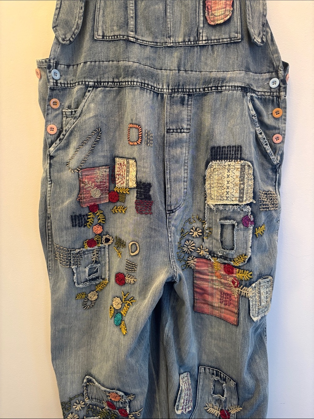 Blue Velvet | Light Blue Embroidered Denim One-Piece Overalls Sz M - Picture 8 of 17
